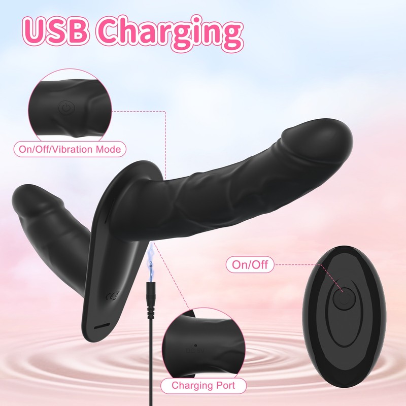 Remote Strap-On Harness Adjustable Belts Vibrator Lesbian Sex Toy Dual Dildo US gallery