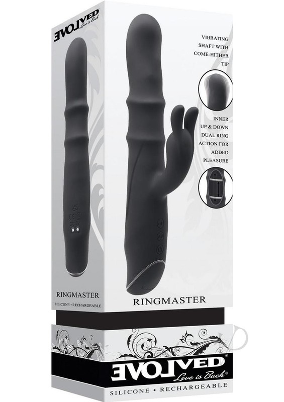 Ringmaster Rechargeable Silicone Rabbit Vibrator – Black
