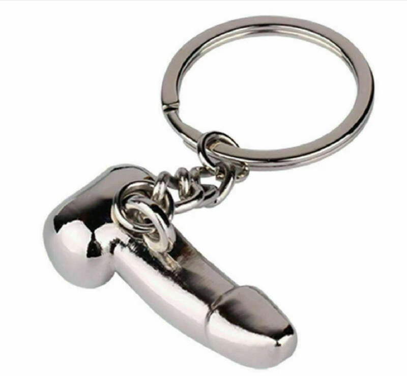 Mini creative metal silver shiny Penis falls genitals keyring keychain