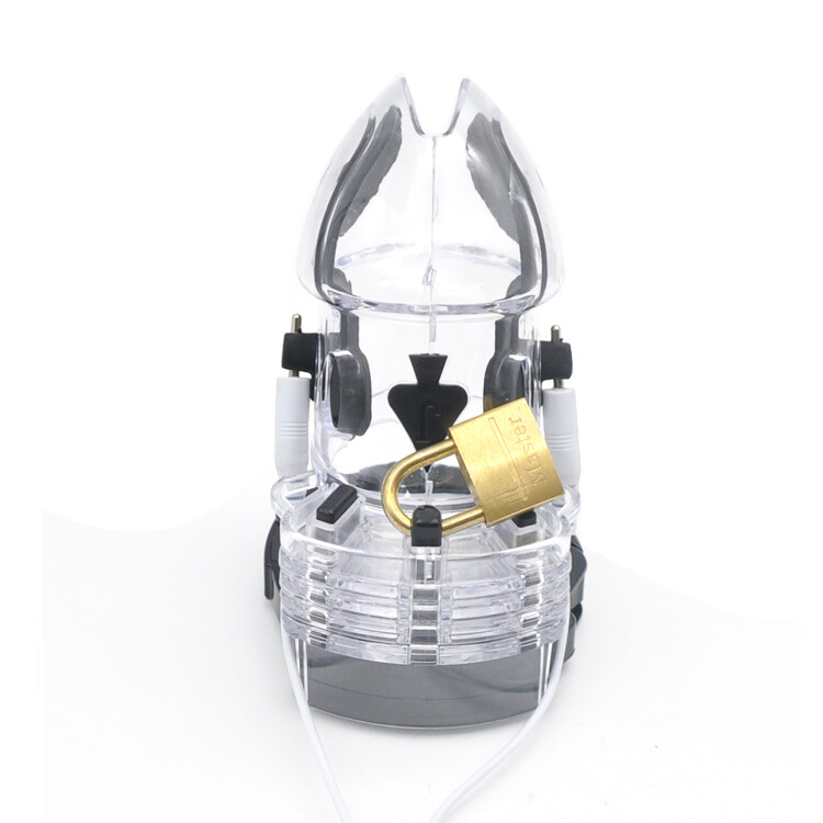 Men E-stim Shock Cock Chastity Cage Adjustable Lock Ring Bondage Device BDSM USA gallery