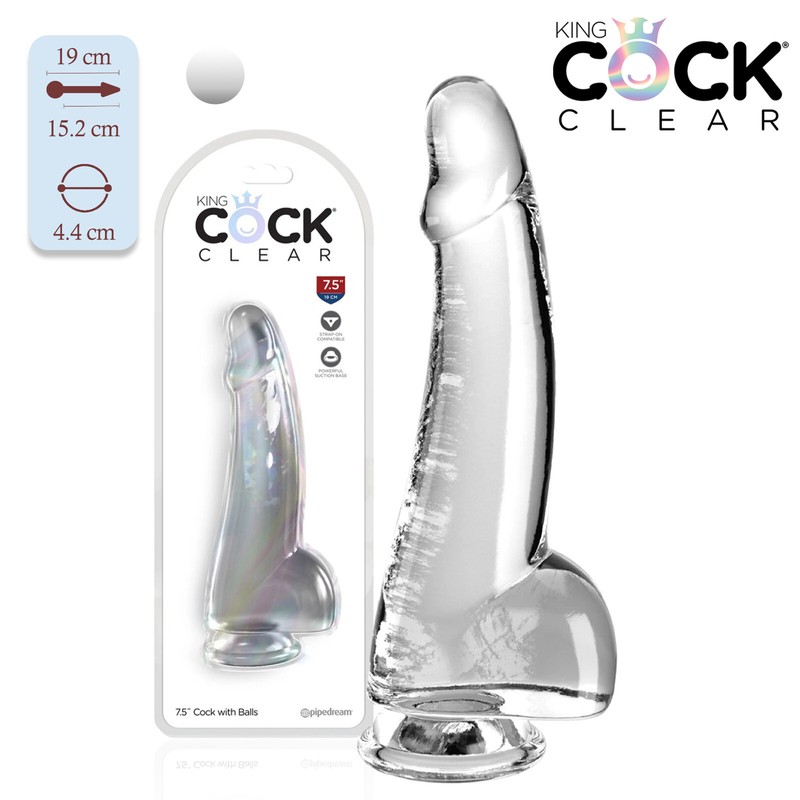 King Cock Clear 7.5 Inch Cock With Balls 19cm Realistic Transparent Dildo