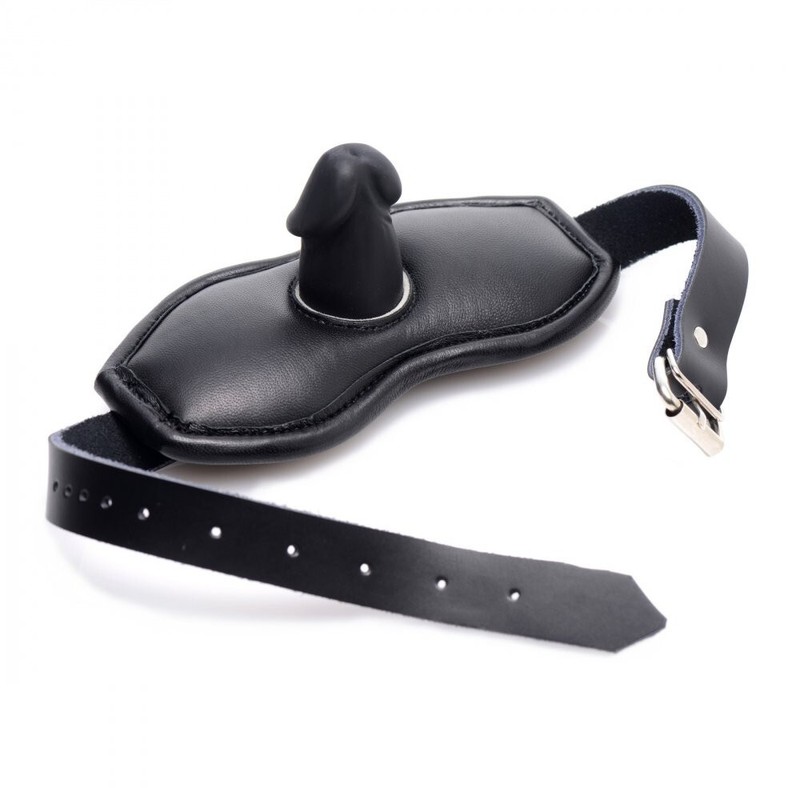 Strict Leather Penis Gag Padded Silicone Ball Gag Mouth Dildo Bondage Black BDSM