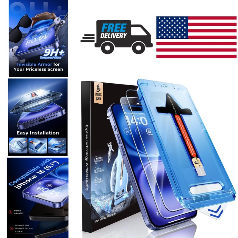 2 Pack Tempered Glass Screen Protector for iPhone 16 6.1 Inch Easy Installation