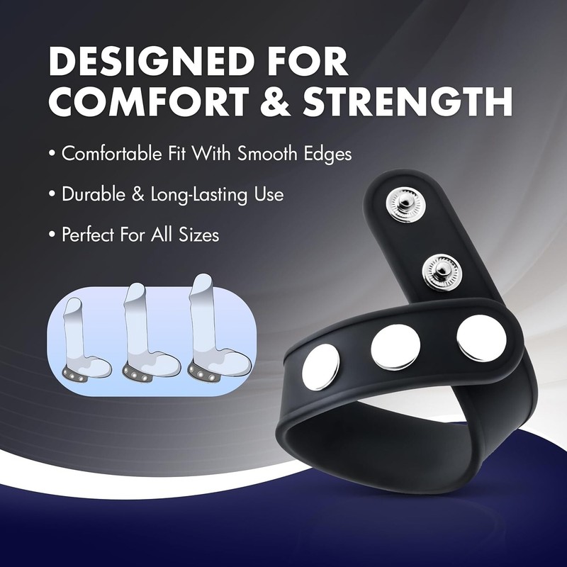 Eden Silicone 3 Snap Cock Strap-Easy to Wear Adjustable Snaps Sex Toy