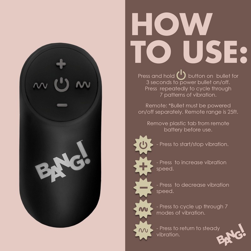 Bang! Remote Control 28X Vibrating Cock Ring and Bullet - Black gallery