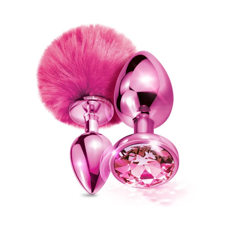 NIXIE Metal Butt Plug Set Pom Pom and Jewel-Inlaid Metallic Pink gallery