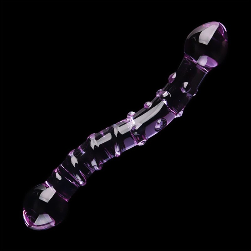 Double Ended Crystal Purple Pyrex Glass Dildo Artificial Penis Granule Spiral