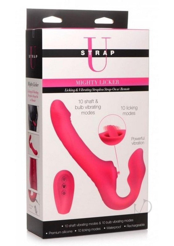 Strap U Licking Vibrating Rechargeable Silicone Strapless Strap-On with