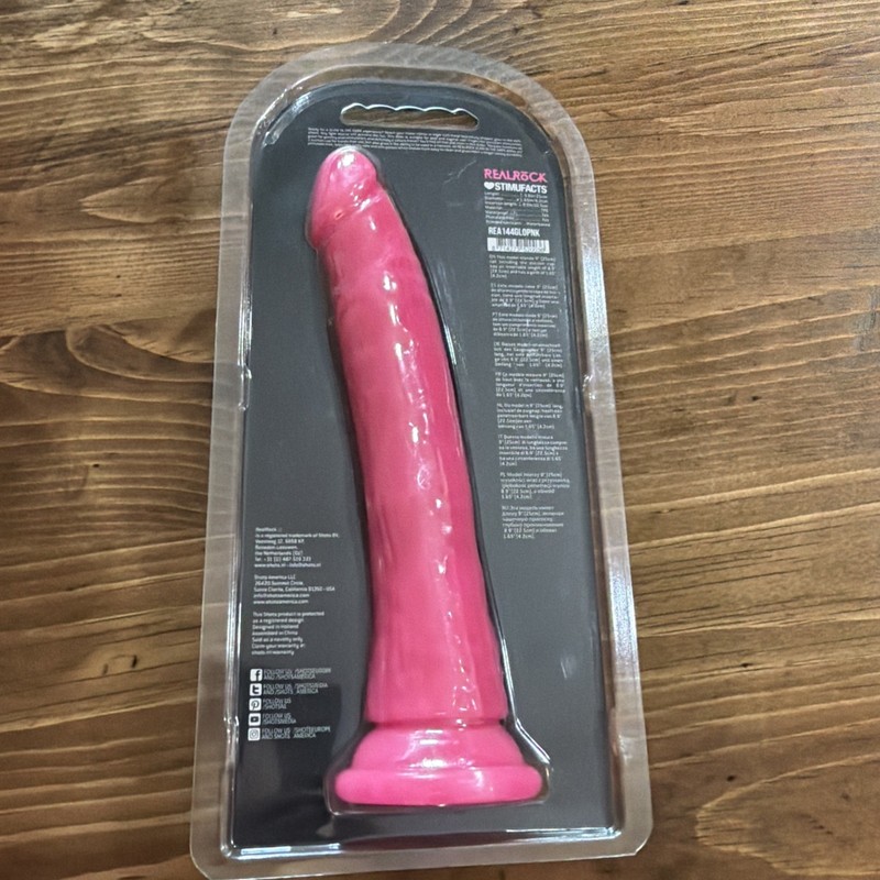 Realrock 9 inches Realistic Dildo With Suction Cup Glow In The Dark Pink, New gallery