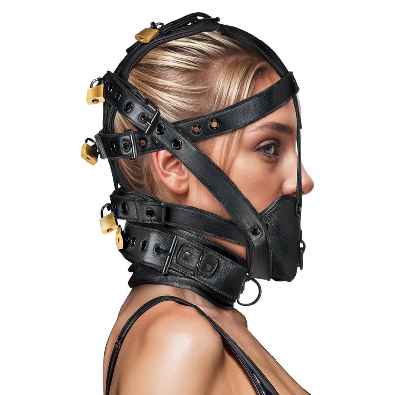 MASTER SERIES Lockable Head Harness with Muzzle for Beginners, Men, Women, &