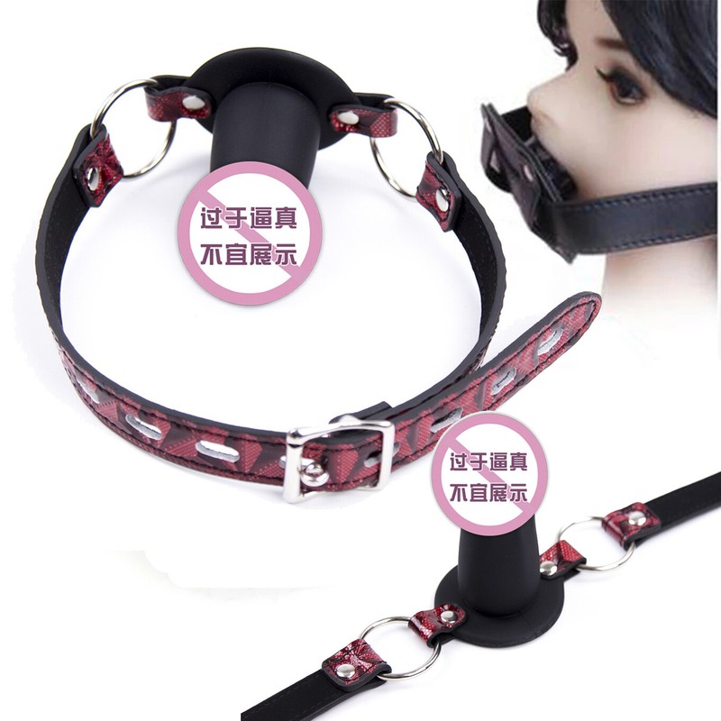 Silicone Dildo Open Mouth Gag Harness Penis Oral Stuffer Restraint Slave Sex Toy gallery