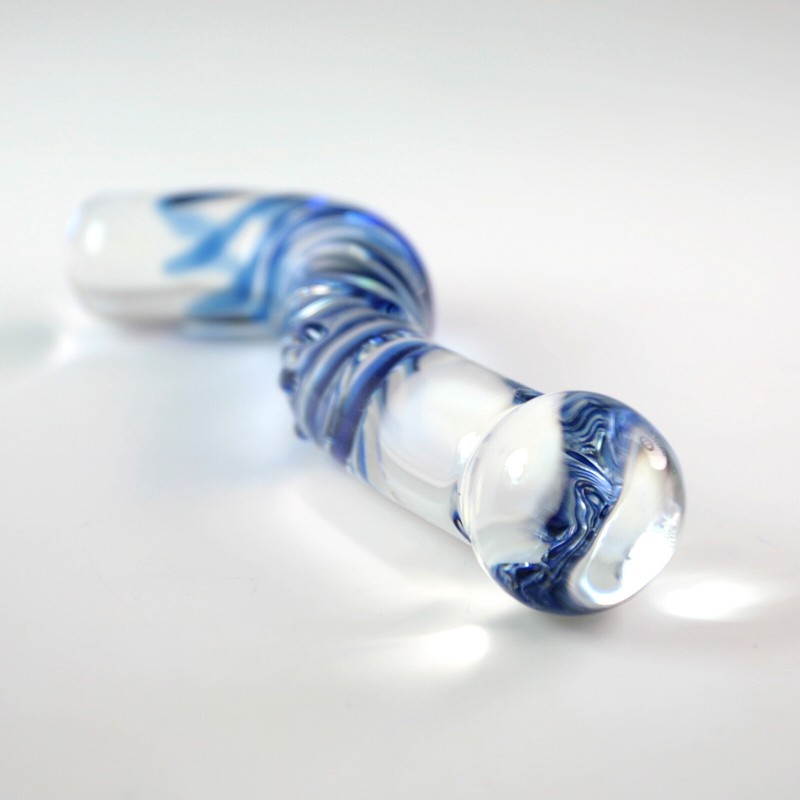 LeLuv Glass Small G-Spot Hook with Blue Swirls Dildo gallery