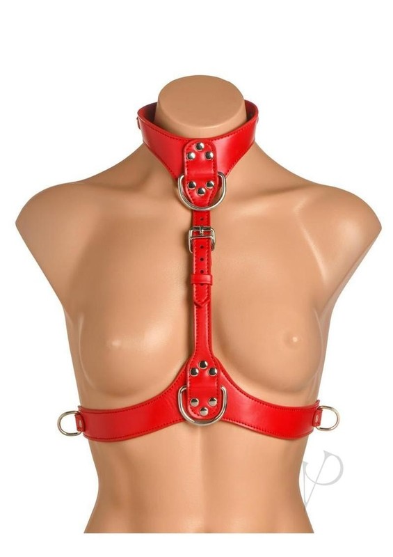 Master Series Vixen Female Chest Vegan Leather Harness - Red gallery