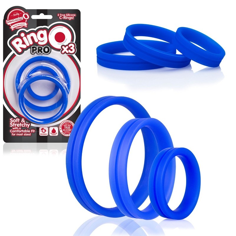 Screaming O RingO Pro X3 Silicone Penis Erection Enhancer Cock Ring Set Blue