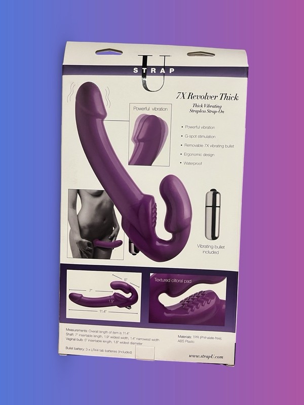 7X Revolver 2 Inch Thick Vibrating Strapless Strap-on Dildo U Purple Pegging New