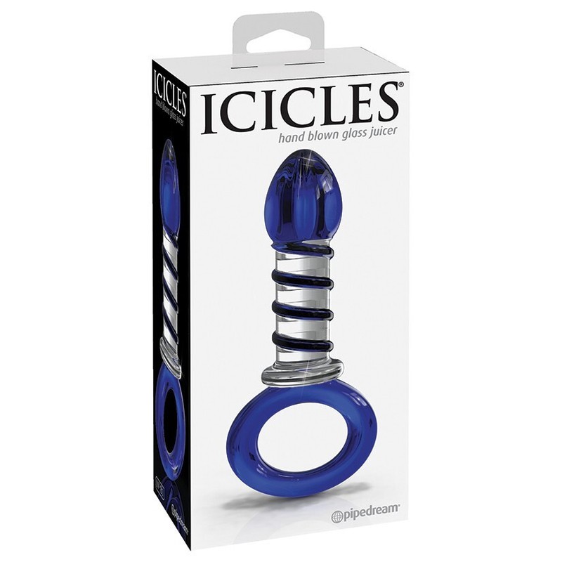 Glass Icicles No.81 Plug with Handle-Blue Swirl Hypoallergenic