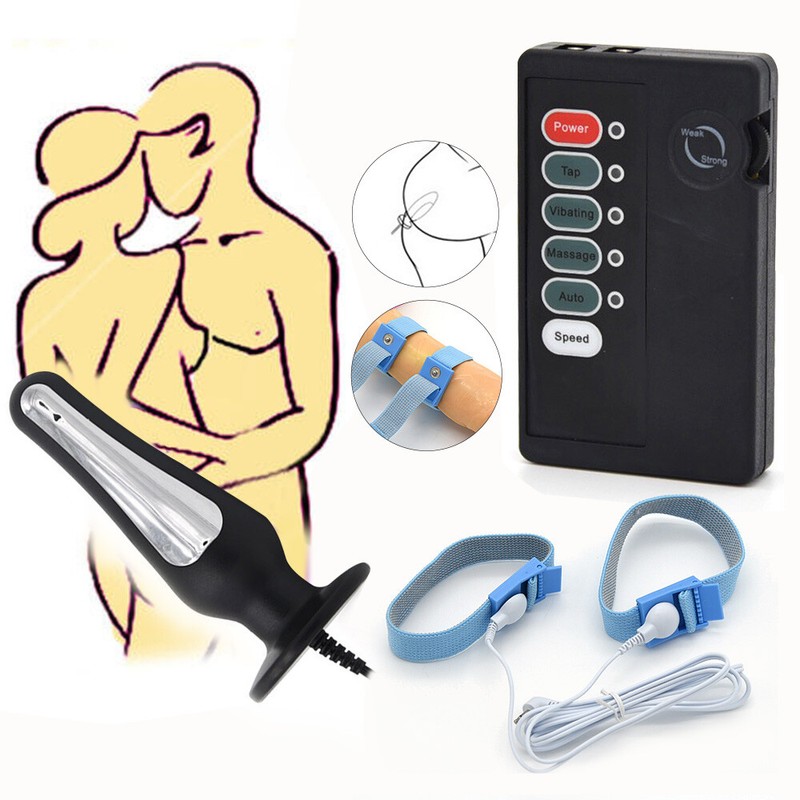 Electro E-Stim S-hock Therapy Device Kit Male Penis Enhancer Stainless Anal Plug