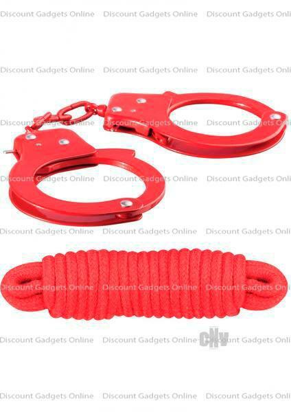 Metal Cuffs with Keys & Love Rope Red
