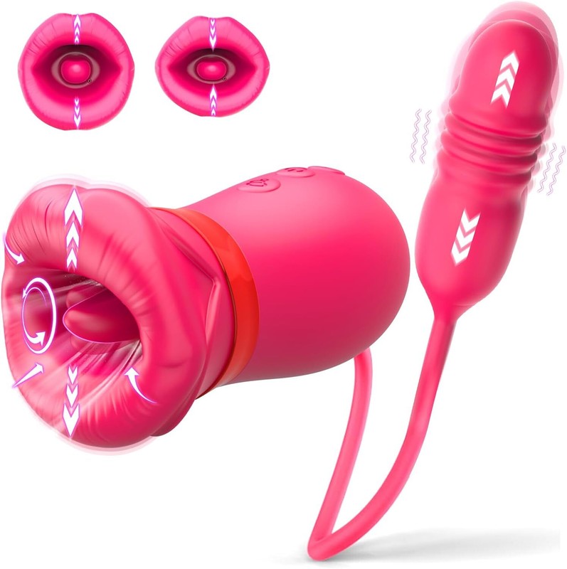 Dildo Vibrator for Women, 5in1 Rose Oral Sex Toy with 10 Tongue Licking