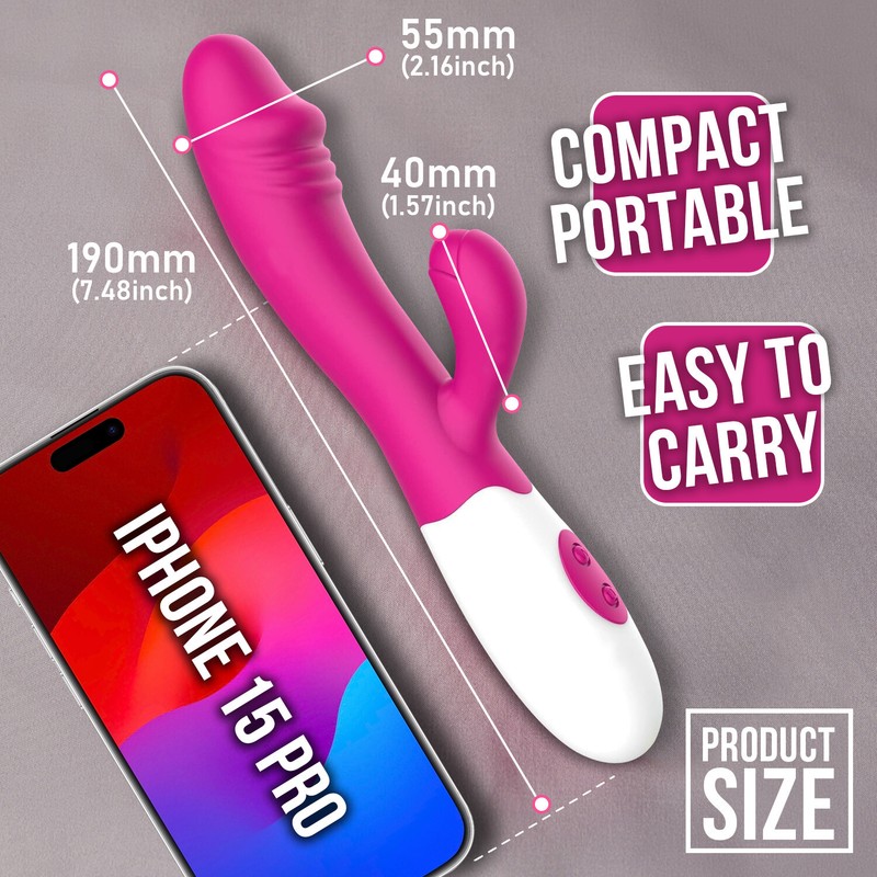 Dual Rabbit Vibrator for Women - Made of Body-Safe Silicone, Waterproof Massager gallery