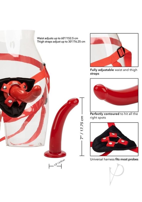 Red Rider Adjustable Strap-On with Dildo 7in - Red gallery
