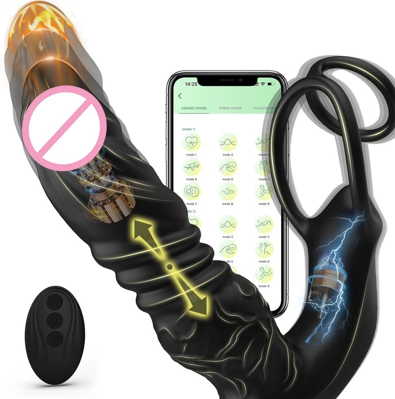 Bluetooth APP Vibrator Thrusting Telescopic WithCock Ring Dildo ProstateMassager