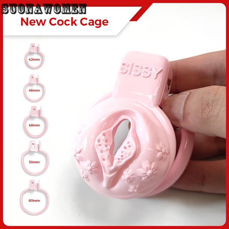 3D Pink Sissy Pussy Vaginal Cock Cage Small Male Chastity Device Lock Penis Ring