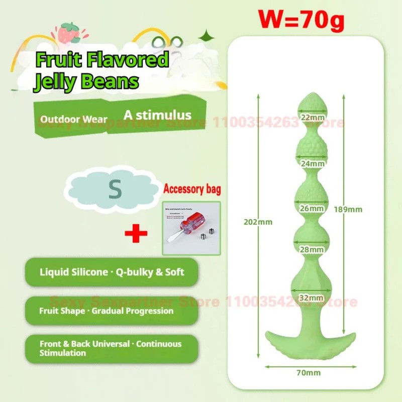 Super Long Huge 5 Ball Anal Beads Vaginal Anus Expansion Silicone Butt Plug Tail