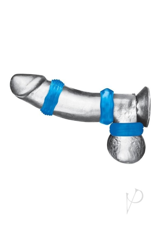 Blue Line Nuts and Bolts Stretch Cock Ring (3 Pack) - Blue gallery