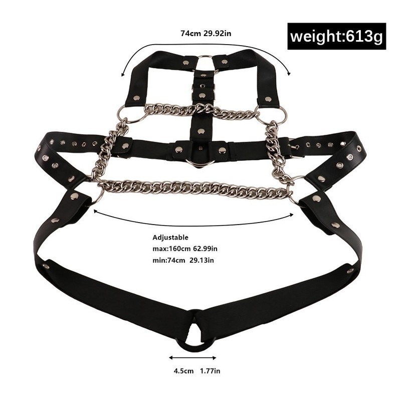 Adjustable Harness Straps Metal Chain and Leather Belt BDSM For Men or Women gallery