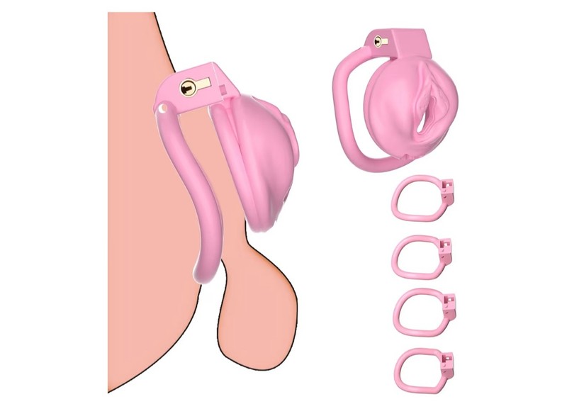 Pseudo-Maiden Chastity Cage Lock 4 Rings.Vagina Penis Cage Sissy Sex Toys Breath