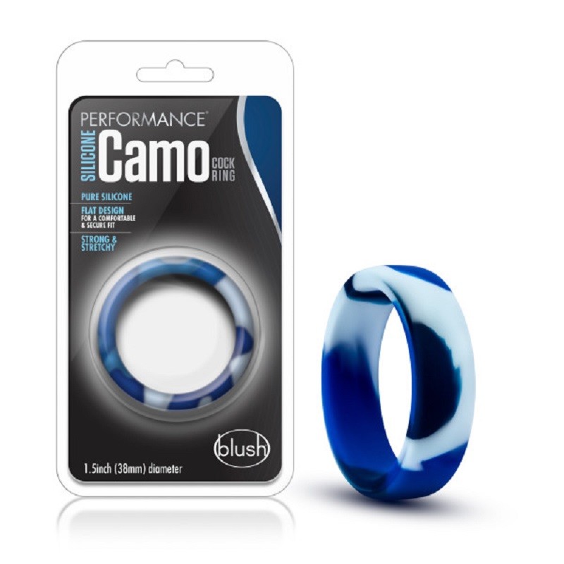 Performance Silicone Camo Penis Ring Blue Camouflage Adult Male Foreplay S*x Toy