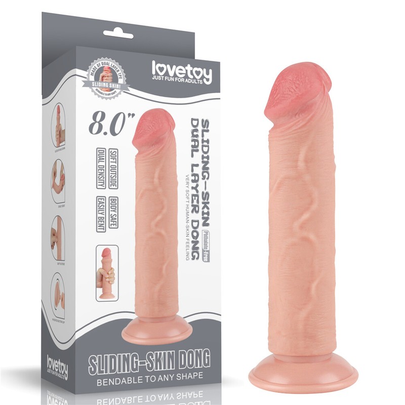Lovetoy 8 inch Realistic Sliding Skin Dildo Dual Layer Suction Cup Cock No Balls gallery