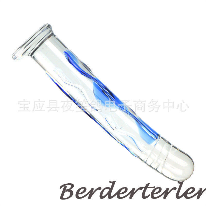Large Thick Blue Stripe Crystal Glass Realistic Penis Dildos Butt Plug Sex Toys gallery