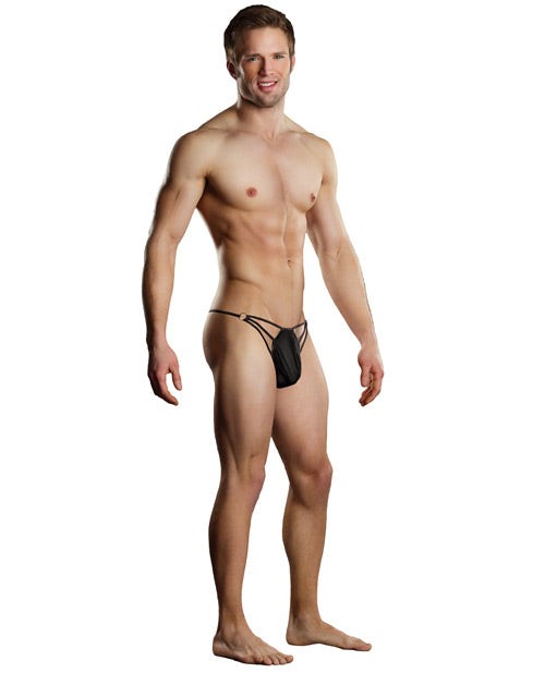 Male Power G-string w/Straps and Rings Black L/XL
