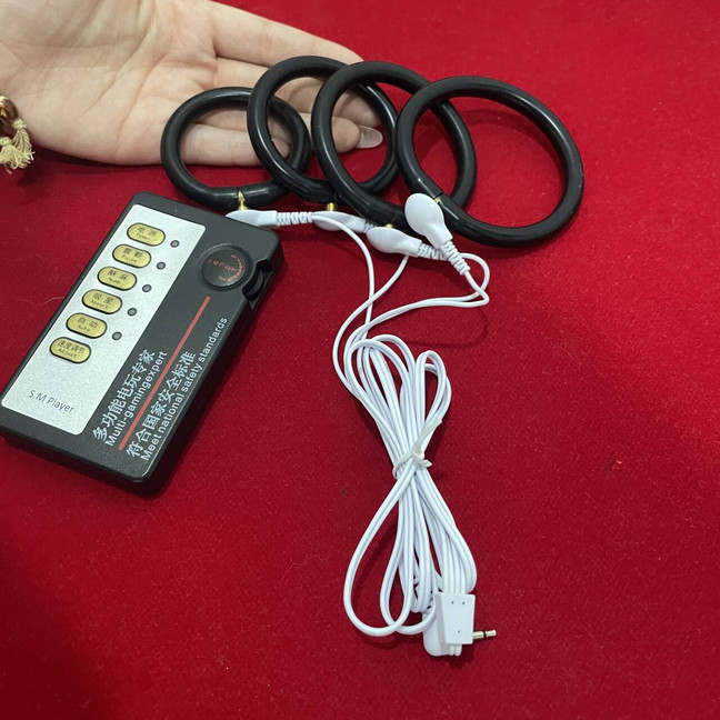 Electro E-Stim S-hock Male Men Penis Enhancer 4pcs Penis Rings Bondage Kit Set gallery