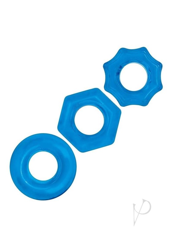 Blue Line Nuts and Bolts Stretch Cock Ring (3 Pack) - Blue gallery