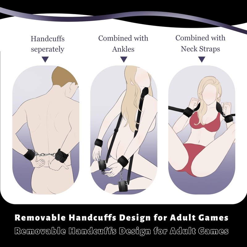 Bondage BDSM Restraints Ankle Lock Neck to Thigh/Ankle Cuffs Black gallery