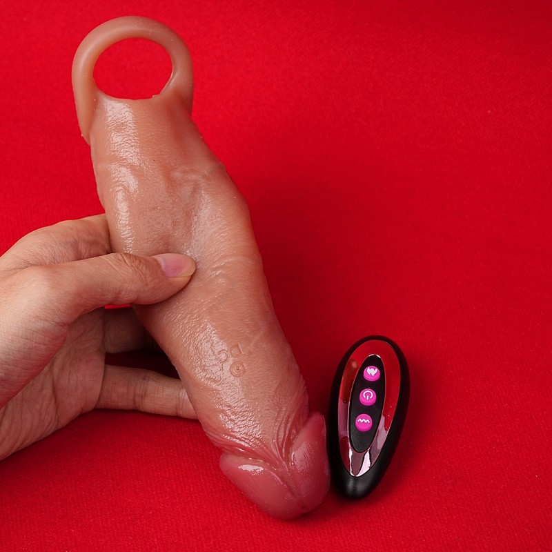 Realistic Vibrating Penis Extension Enlarger Delay Cock Sleeve Sex toy for Men