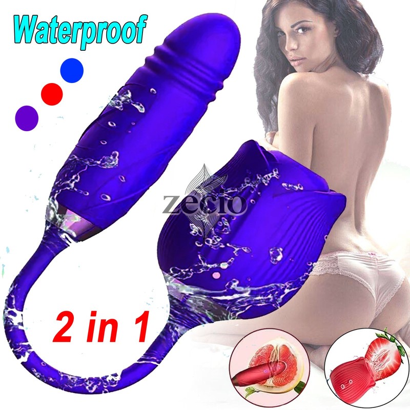 Silicone Rose Toys Vibrator 10 Licking Or Sucking Modes Waterproof Rechargeable