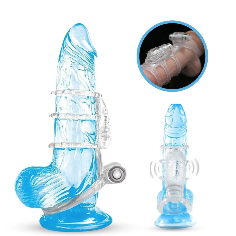 Dual Vibrating Cock Cage Male Enhancer Penis Ring Sleeve Sex-toys for Men Couple