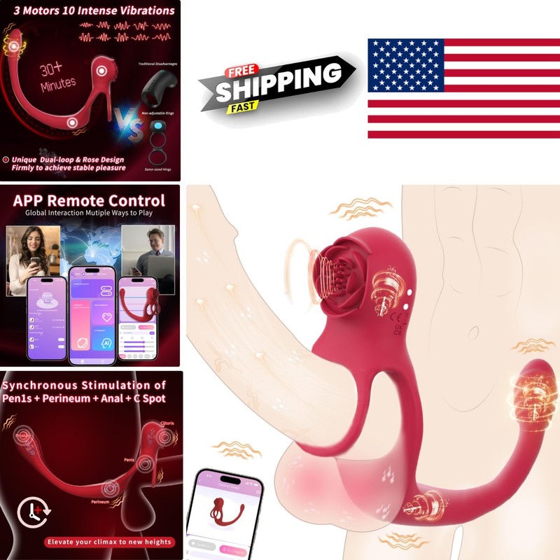 Couples Vibrating Cock Ring Silicone with Testicle Massager and Clit Stimulator