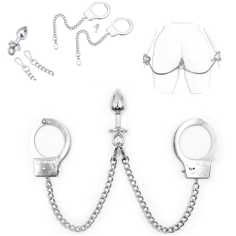 Bondage Handcuff Anal Plug Butt Metal Restraint Fetish Adult Games BDSM Sex Toys