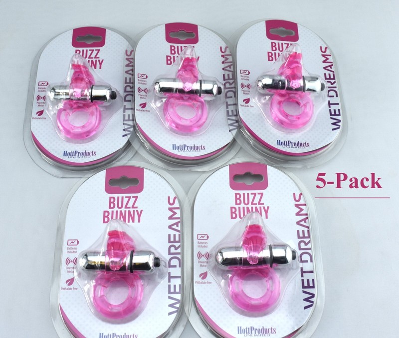 Lot of 5 – Wet Dreams Buzz Bunny Vibrating Cock Ring w/ Bullet Vibe Sex Toy