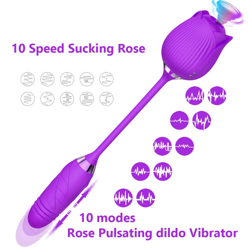 Rose Shape Double-Headed-Vagina -Sucking-Telescopic-Vibrator-toy for Women USB