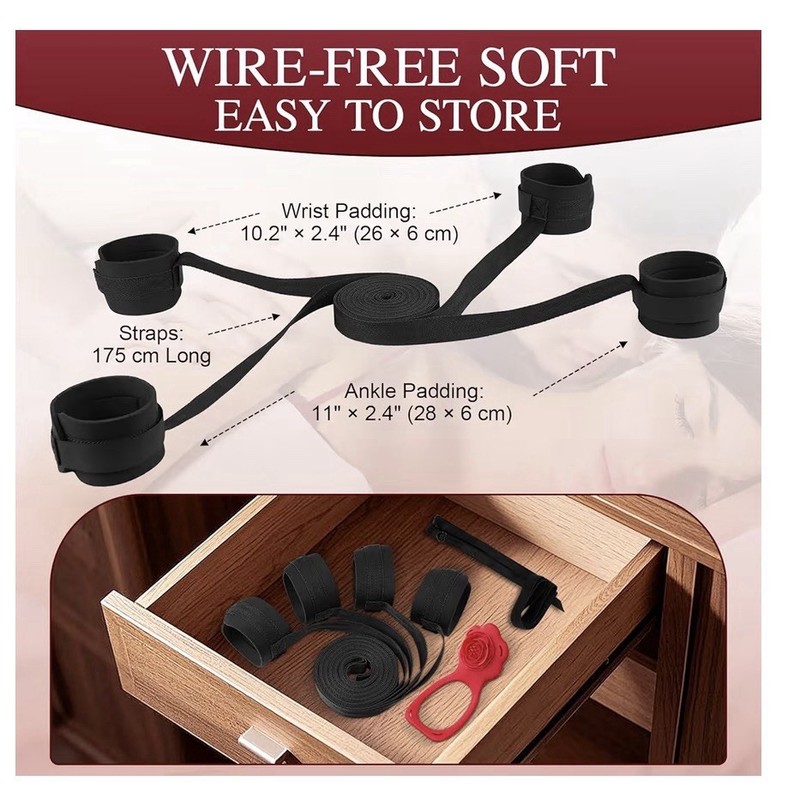 Bed Restraint Kit & Wearable Vibrating Panty Remote/App Control Set gallery
