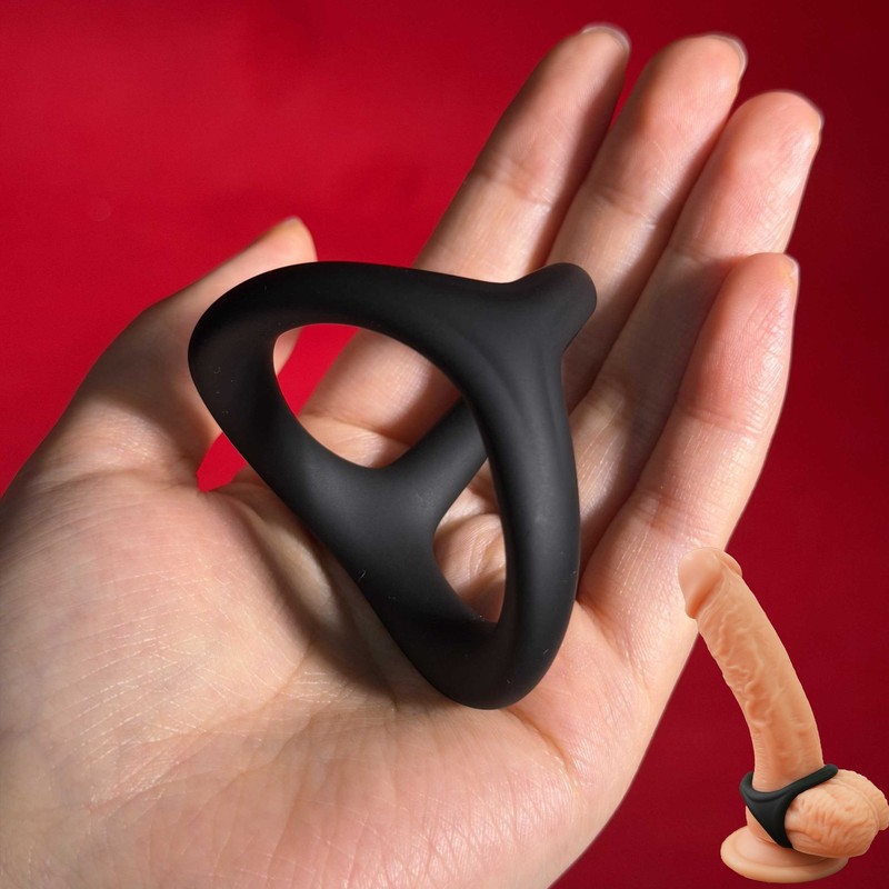 Black Cock Ring Penis Ring Silicone Dual Ball Stretcher for Men Stretchy Enhance