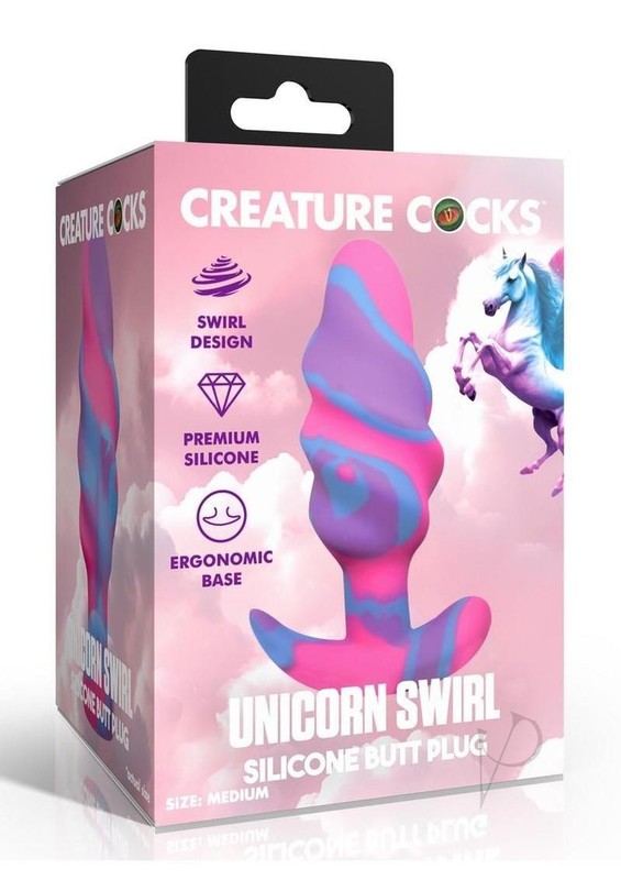 Creature Cocks Unicorn Swirl Silicone Butt Plug – Large – Multicolor