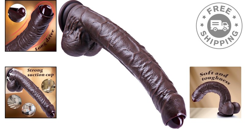 11.8-Inch Realistic Uncut Silicone Dildo - Extra-Large Black Foreskin Design gallery