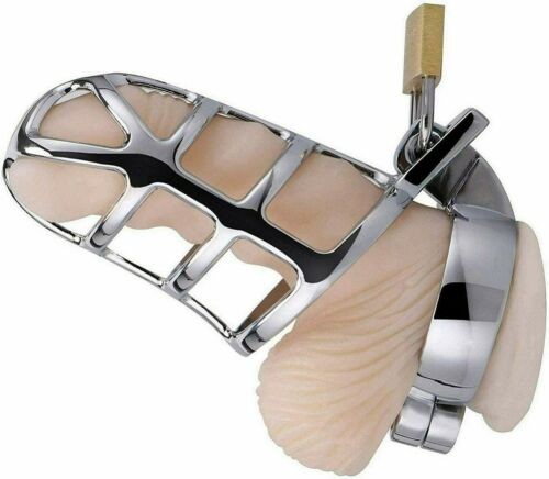 Metal Chastity Cage Penis Lock Device 40/42/45/50mm Cock Ring Sex Toy for Men SM gallery